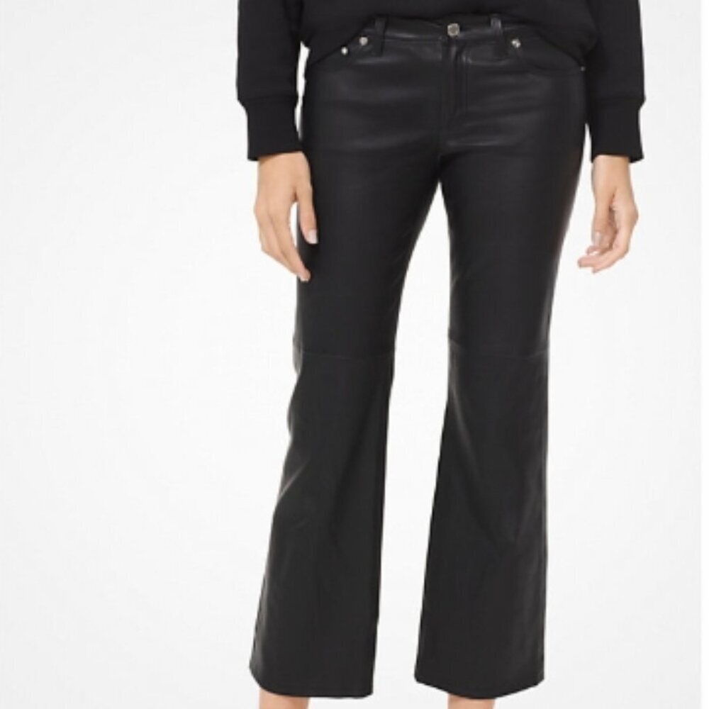 MICHAEL Michael Kors Izzy Leather Cropped Flared Pants Size: 2 | Color: Black |